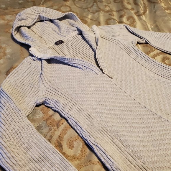 Women's Eddie Bauer White Ribbed Hooded Long Sleeve Sweater (Sz Med) - Picture 4 of 10